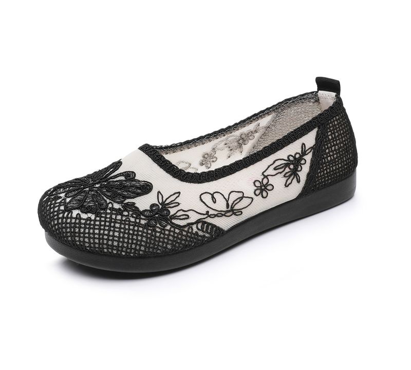 Scarpe singole slip-on traspiranti comode con suola morbida e ricamate in tessuto Old Beijing da donna, primavera e autunno 2025_voghion.com