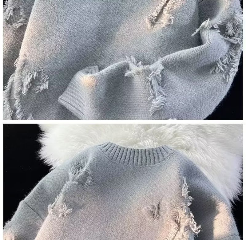 Maglione a collo rotondo da uomo, autunno e inverno, con fori, alla moda, di marca, per adolescenti, di alta qualità, spesso._voghion.com
