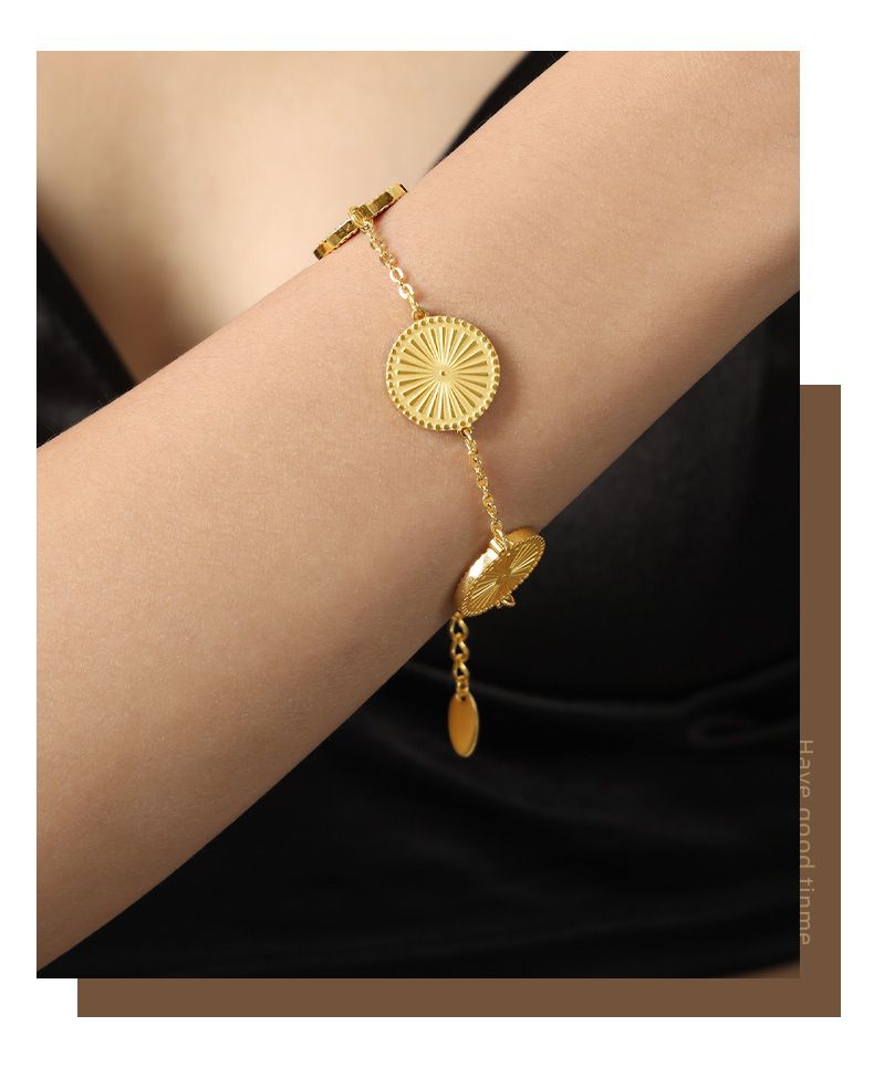 High-end Fashion Versatile Simple Personality Titanium Steel Gold-plated Round Brand Pendant Necklace Bracelet Jewelry_voghion.com