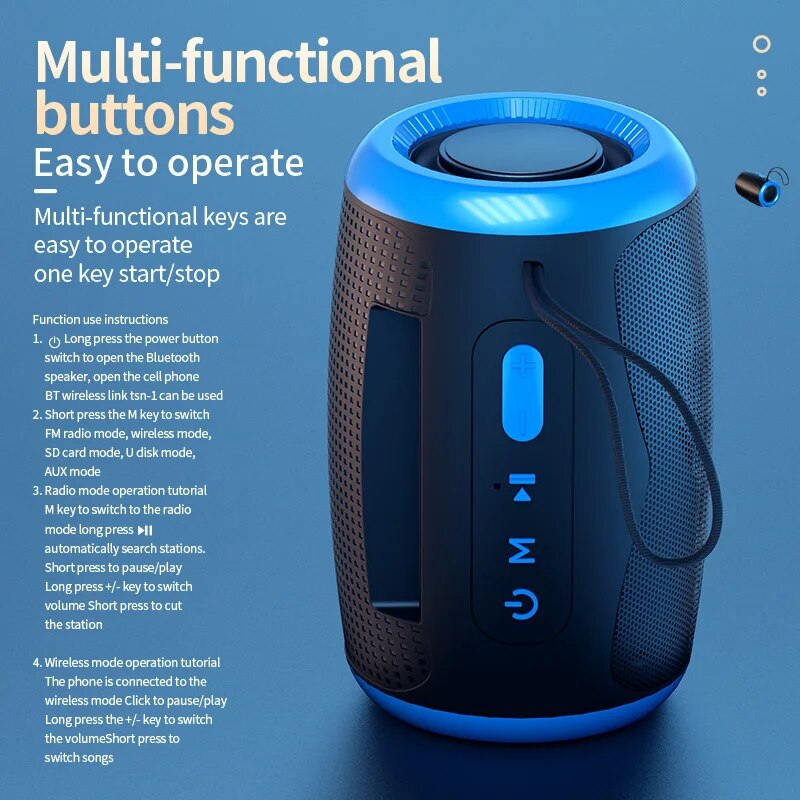 Przenośny głośnik Bluetooth TWS z wodoodpornym, bezprzewodowym radiem zewnętrznym i kolumną głośnikową obsługujący kartę TF, stereofoniczny odtwarzacz muzyki 3D Hi-Fi_voghion.com
