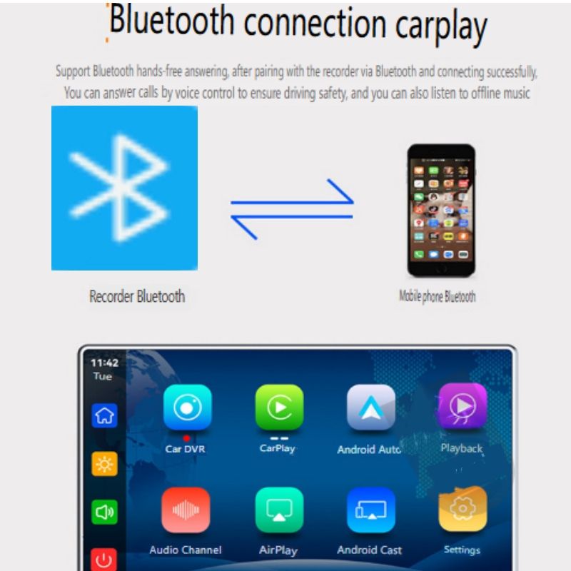 9" Wireless CarPlay Android Auto Display - 4K Dash Cam With 5G WiFi & Light Sensor_voghion.com