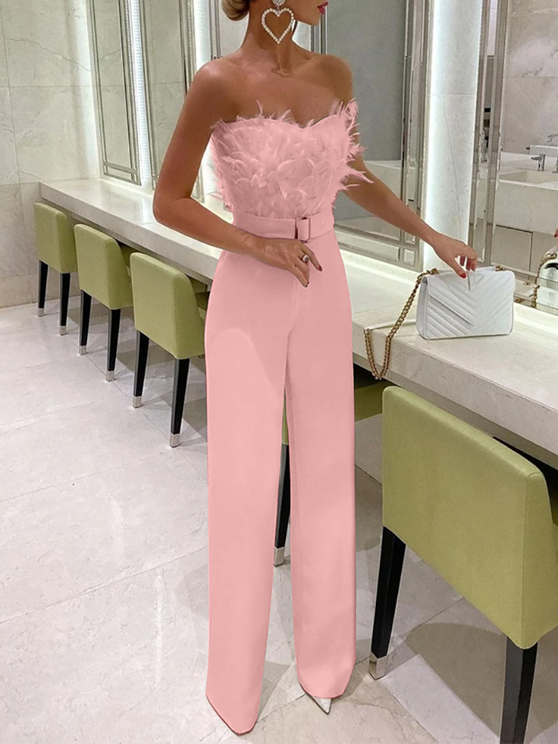 Feather Tube Top Sexy Fashion Jumpsuit_voghion.com