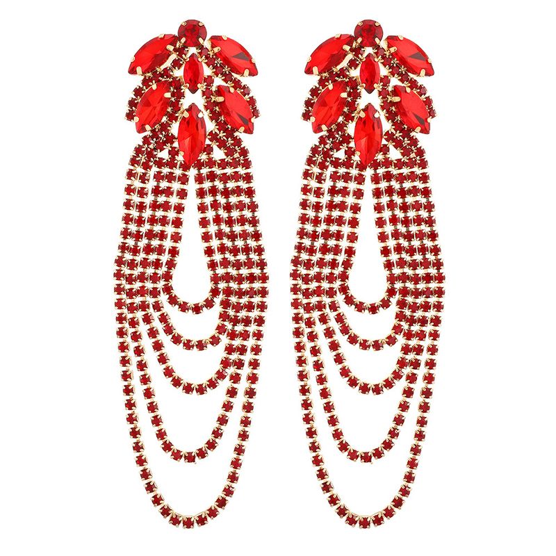 Exaggerated high end diamond flower long chain tassel earrings for women retro evening catwalk earrings_voghion.com