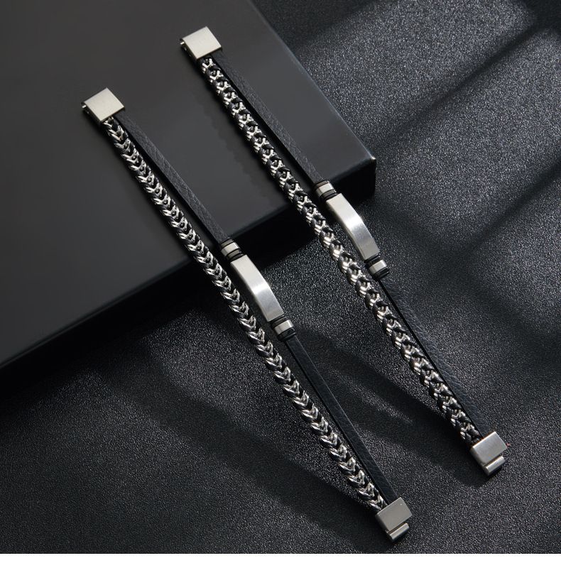 Braccialetti con ciondoli, braccialetti intrecciati in corda di pelle multistrato, braccialetti in pelle, braccialetti con fibbia magnetica in acciaio inossidabile da uomo_voghion.com