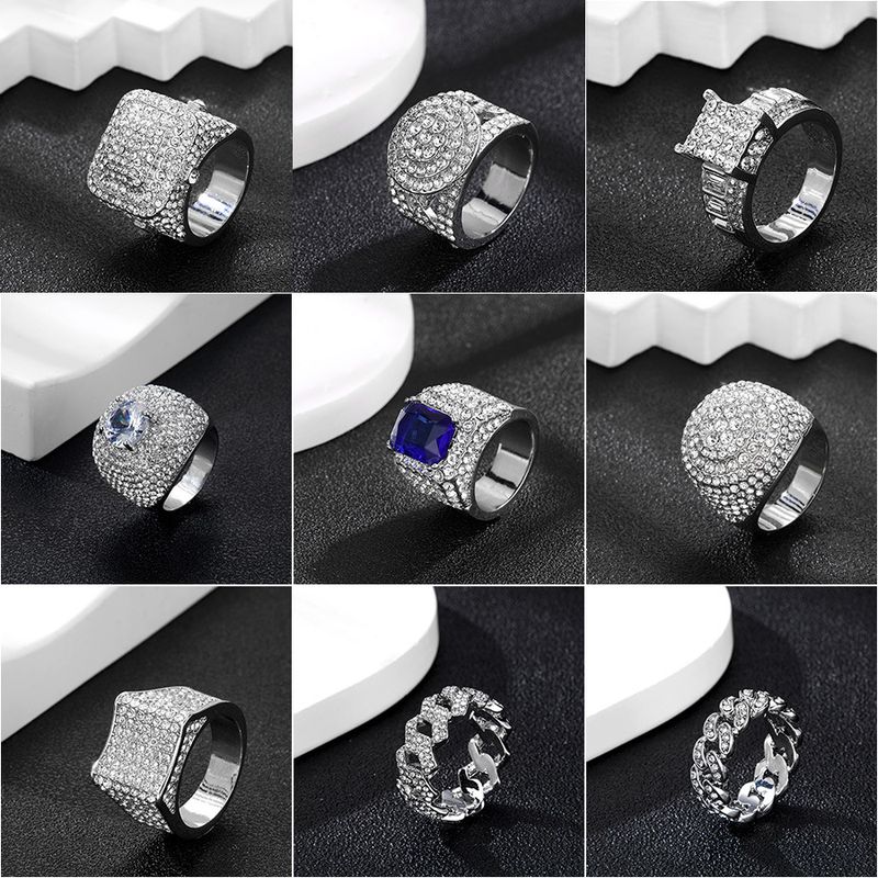 Full Diamond Cuban High End Trendy Fashion Men's Zircon Ring, Ring_voghion.com