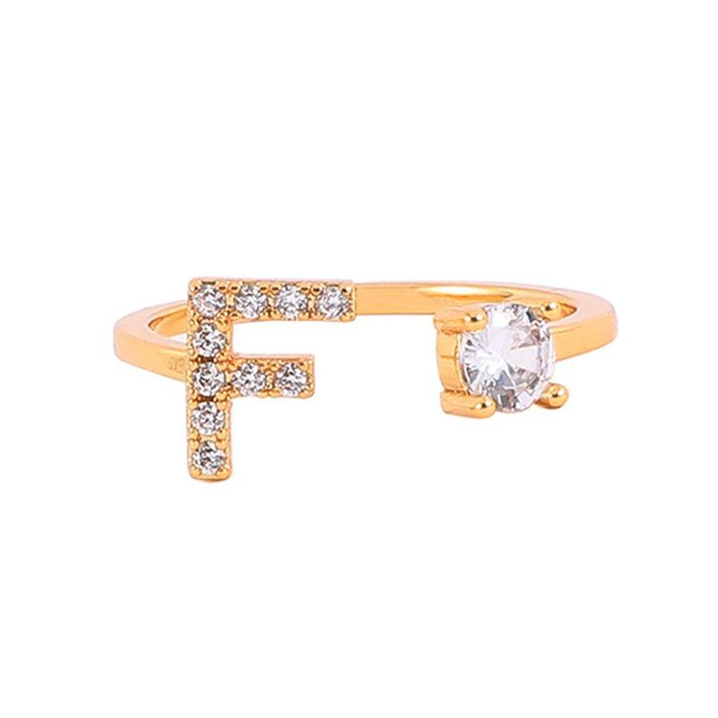 Justerbare krystallinnlagte initialer for kvinner med gullfargede bokstaver A-Å 26 alfabetringer med personlige smykker, gave_voghion.com