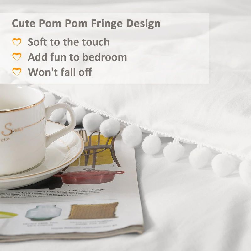 Comforter Set Quilt Set White Solid Color Ball Tassel Quilt Core Three Piece Set_voghion.com