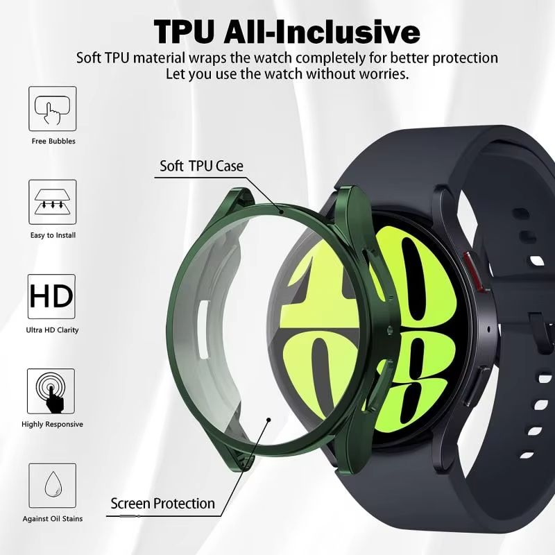 Για Samsung Galaxy Watch 7 6 5 4 40 χιλιοστά 44 χιλιοστά μαλακή θήκη tpu + λουράκι σιλικόνης πλήρους κάλυψης προστατευτικό οθόνης αθλητικό βραχιόλι λουράκι κορέα_voghion.com