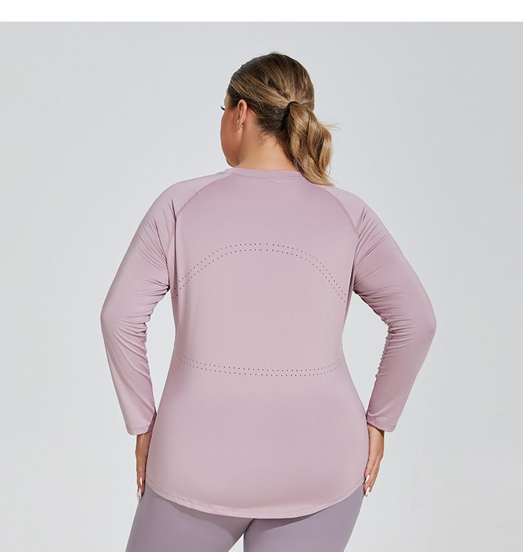 Large Size Buttocks Covering Slimming Yoga Suit With Mesh Breathable Back, Long Sleeved Running And Fitness Top,_voghion.com