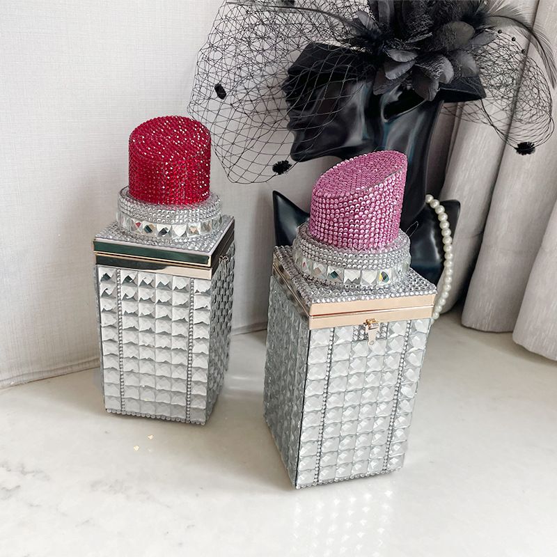 trendig diamant läppstift kedja axel budväska kvinnor clutch väskor strass kvällsväska kvinnor_voghion.com
