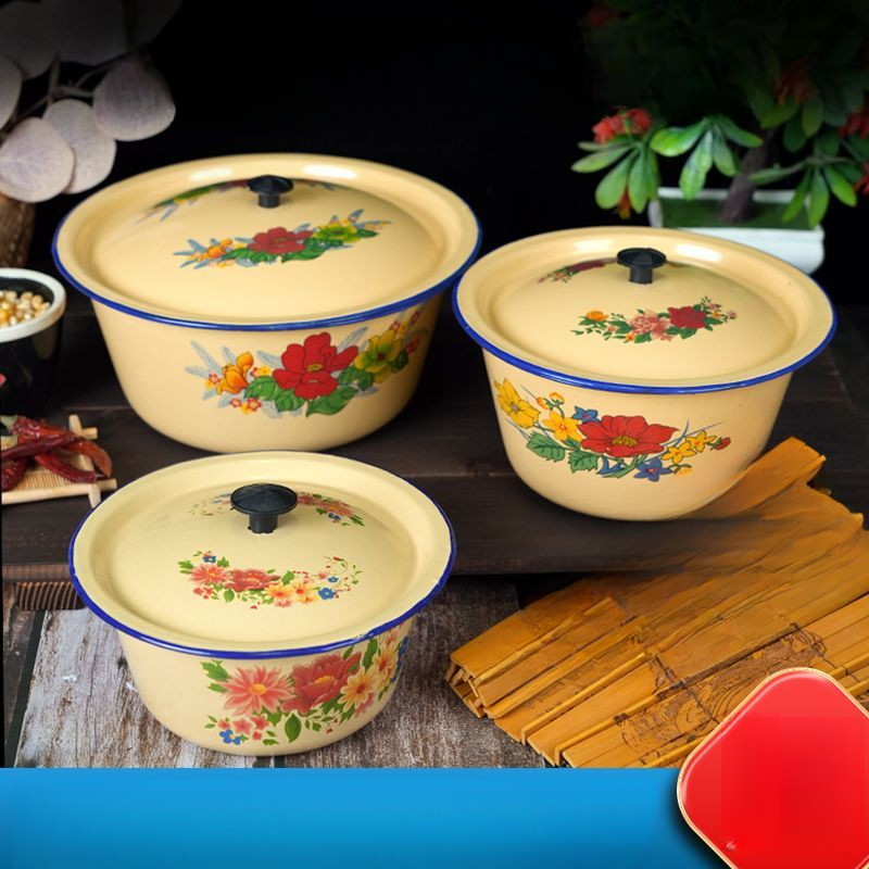 Old-fashioned Soup Enamel Dumpling Filling Pot Seasoning Bowl Medicine Boiling Deepened Simple Lard Jar With Lid_voghion.com