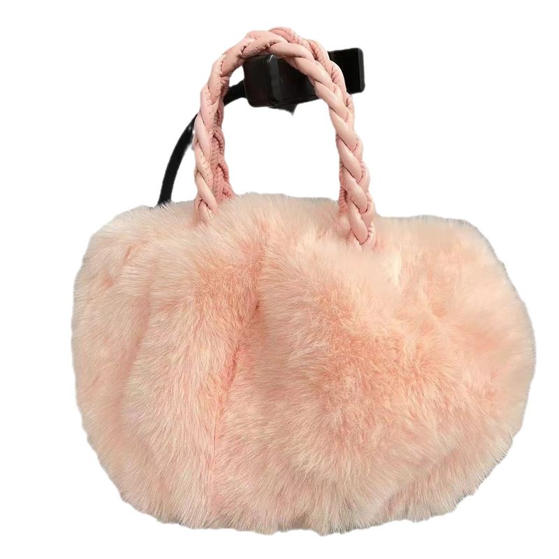 Handheld Furry New Pumpkin Wrinkled Cloud Niche High-end Crossbody Rabbit Fur Plush Bag_voghion.com