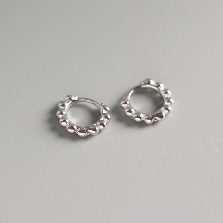 925 Sterling Silver Gold Beads Lip Nose Huggie Hoop Clip Earrings 12mm Gift E12_voghion.com