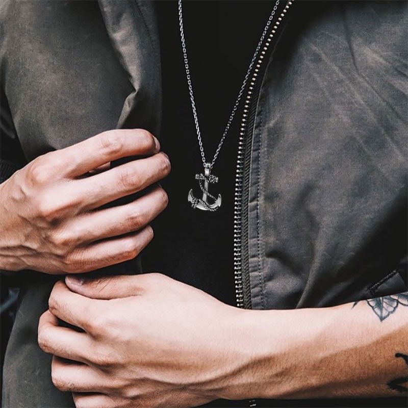 Ancre de navire, collier en acier titane, design de niche tendance pour hommes, accessoire personnalisé minimaliste hip-hop, cou_voghion.com