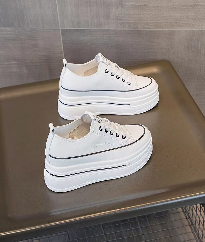 Scarpe casual da donna bianche, suola morbida, non affaticanti, superficie morbida, sensazione di alta qualità per primavera e autunno, suola spessa_voghion.com
