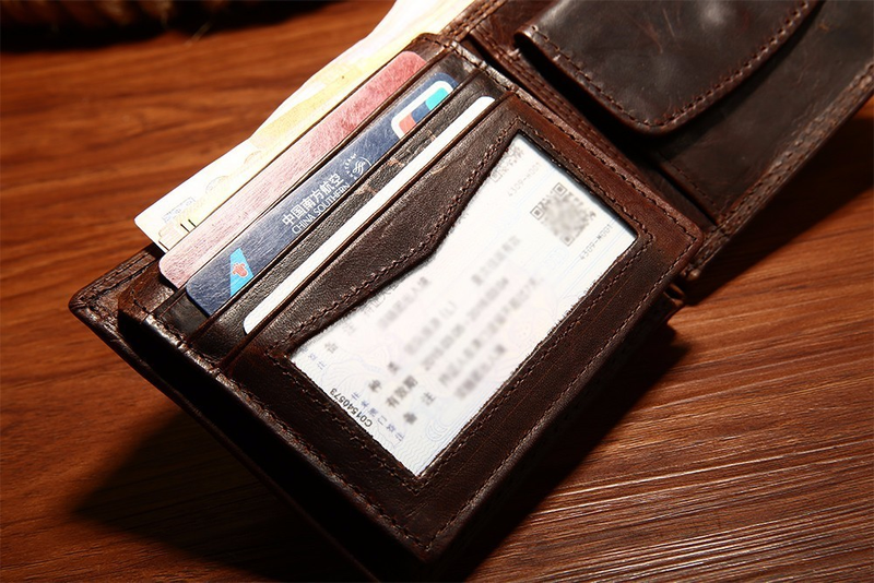 GENODERN Cow Leather Men Wallets with Coin Pocket Vintage Male Purse RFID Blocking Genuine Leather Men Wallet with Card_voghion.com