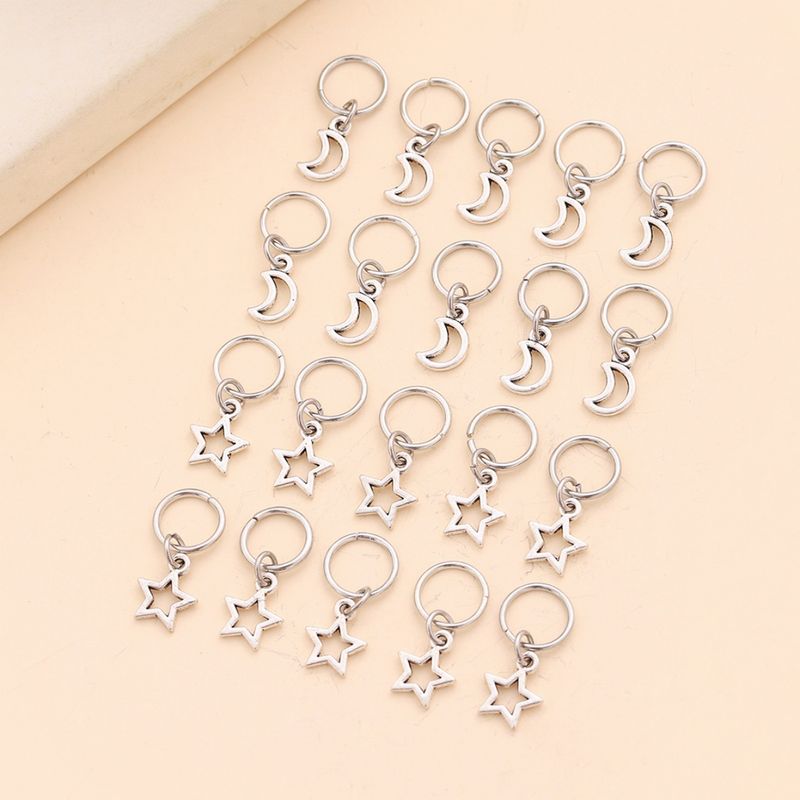 Stern-Mond-Anhänger Dreadlock-Haarschmuck, Metallhohlraum, galvanisierter Stern, offenes Zopf-Accessoire_voghion.com