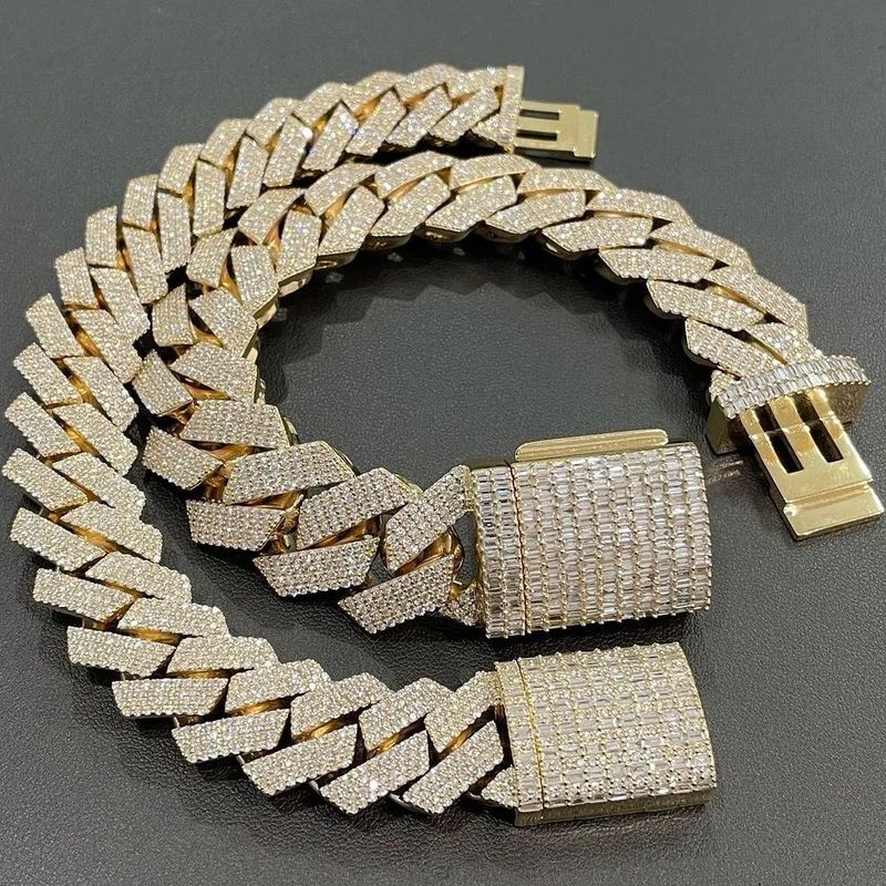 15mm Hip Hop VVS Diamond Baguette Cuban Link Chain Moissanite Sier Jewelry Box Necklaces Hiphop_voghion.com