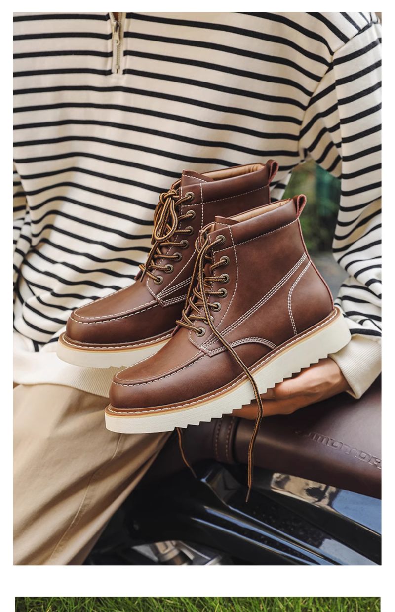 Worker Boot Men Genuine Leather Special-Interest Design Fancy Outdoor American 875 Black Short Locomotive Martin Boots_voghion.com