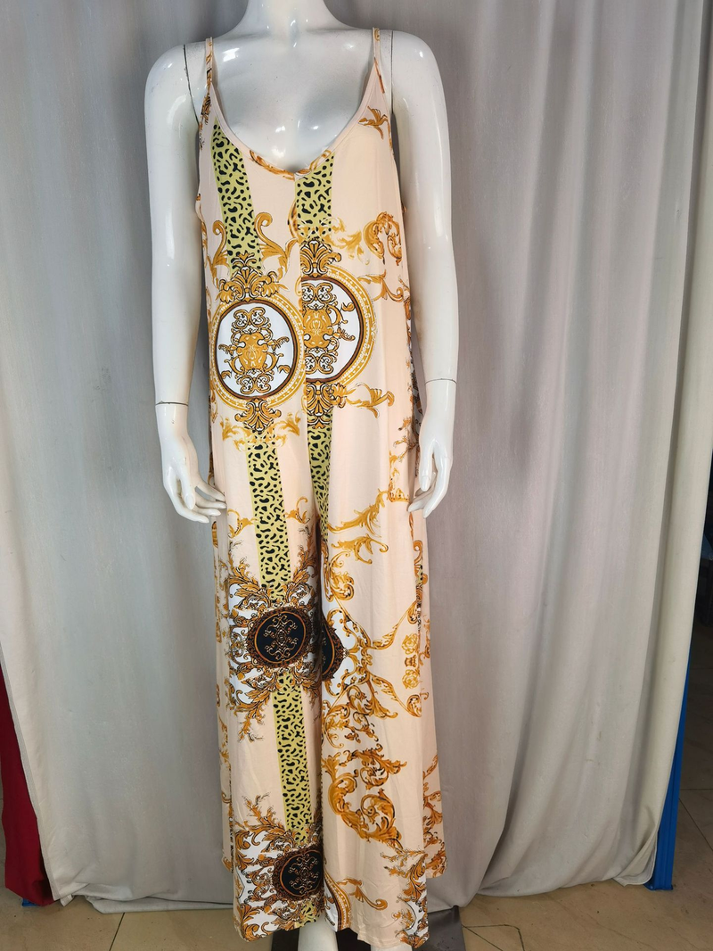 Women's clothing independent station casual printed backless sexy jumpsuit_voghion.com