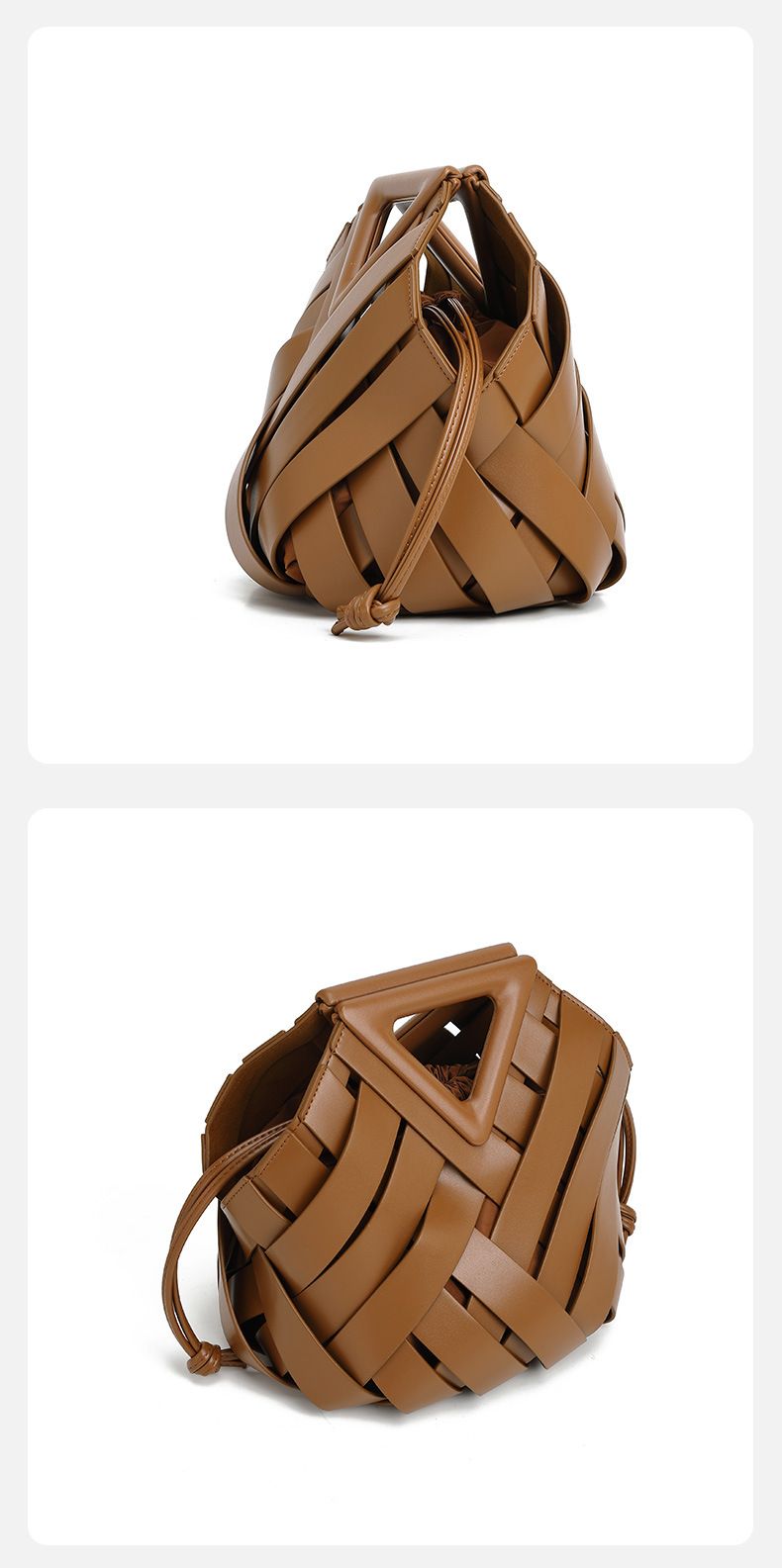 Women's Bags B's new vegetable basket triangle magnetic buckle woven hollow women's bag handbag one shoulder crossbody mother and child bucket bag_voghion.com