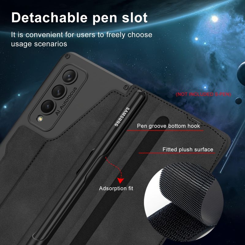 For Z Fold 3 Geometric Frosted Solid Color Case Film Flip Phone Case With S Pen Slot_voghion.com