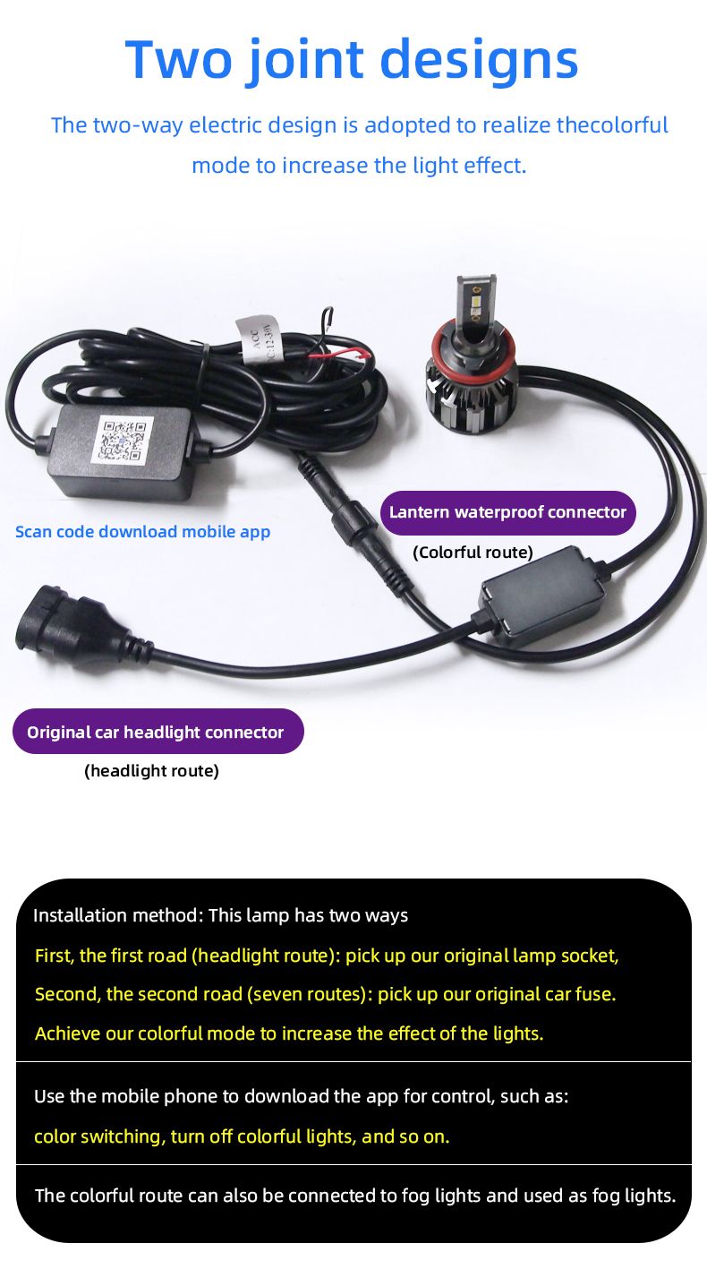 2x 90W H4 H7 LED Lampada per fari auto Halo H8 H9 H11 9005 9006 Lampadina per fari auto a LED RGB App Controllo Bluetooth_voghion.com