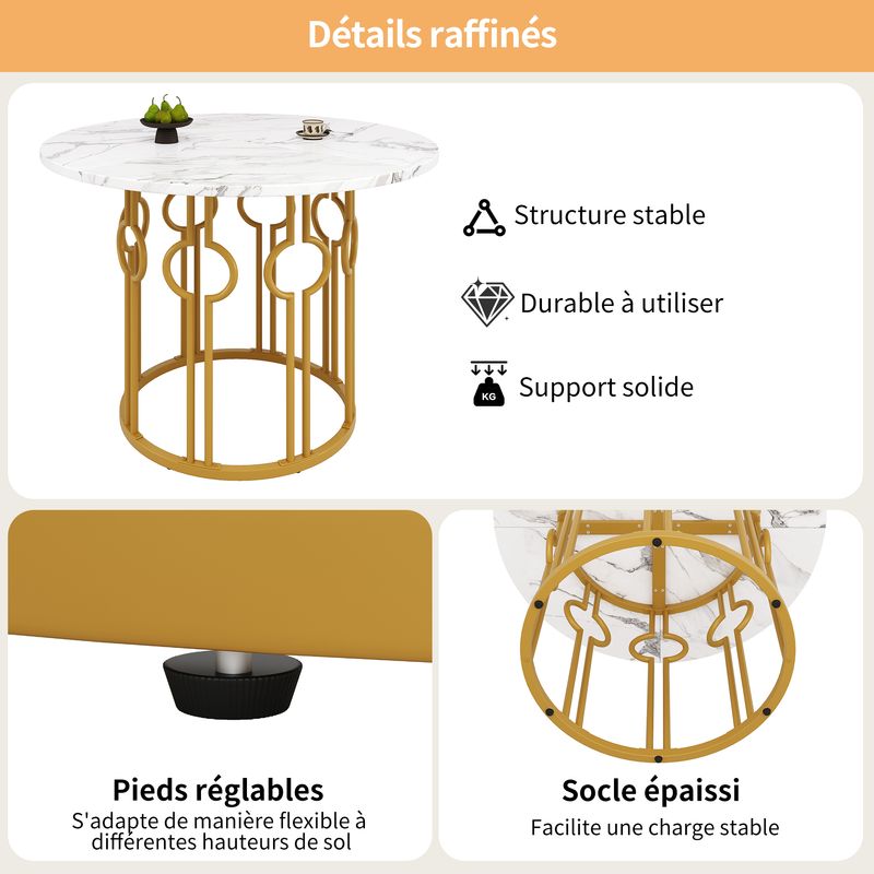 Rond Esstisch 100x76cm Avec Marmorplatte, Goldene Beine_voghion.com