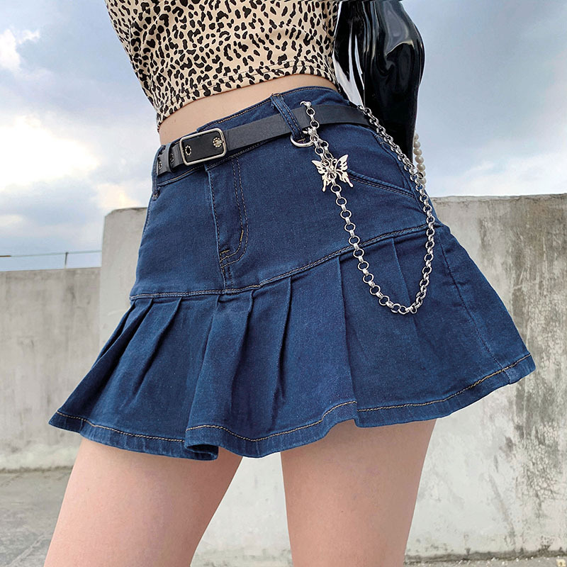 Women's Clothing Half Length Denim Skirt Sexy Two Piece Stretch Denim Skirt_voghion.com