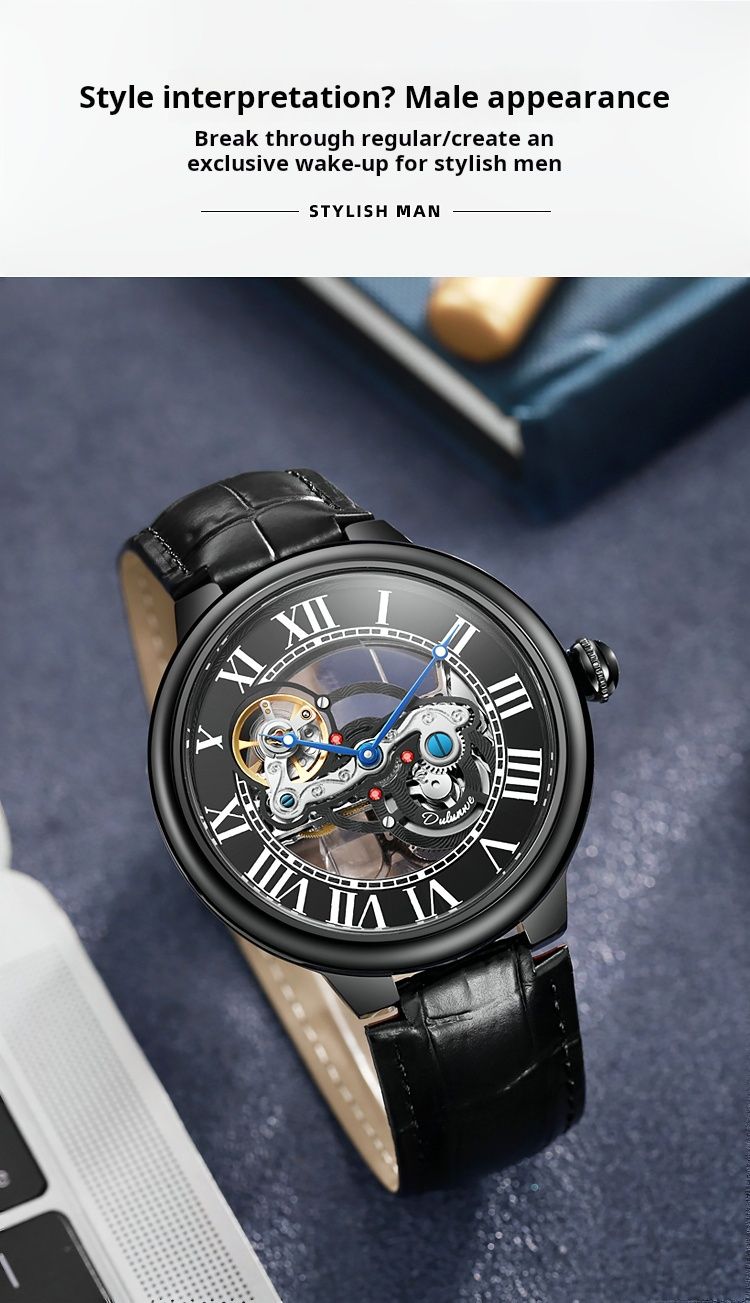 Orologio da polso meccanico cavo da uomo, automatico, con orologio da polso meccanico scheletrato trasparente luminoso, in pelle, da uomo_voghion.com