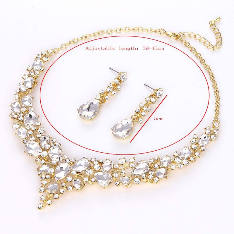 Set di orecchini con collana di cristalli di strass da sposa, accessori per costumi da ballo da donna_voghion.com