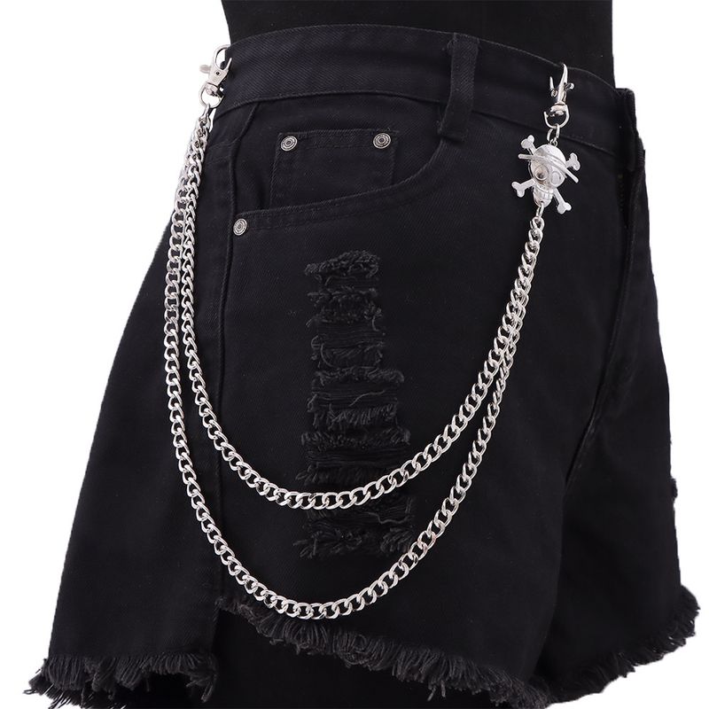 Punk Metal Double Layered Versatile Pirate Skull Waist Pants Chain High End Male_voghion.com