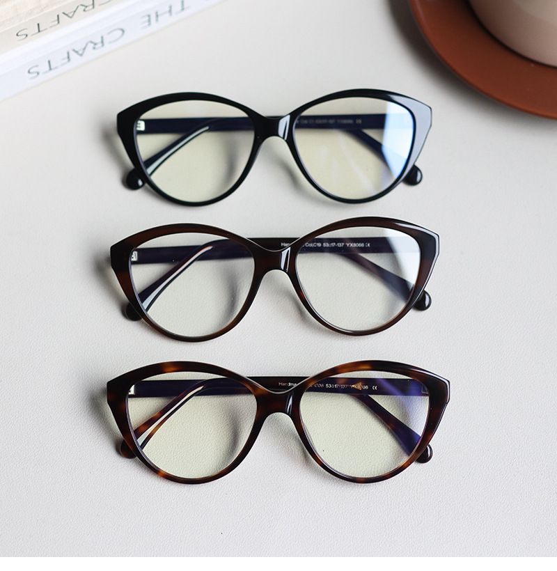 Schwarze Cat Eye-Brille im natürlichen Stil, hochwertige Acetatrahmen, blaue Verdunkelungsbrille, Korrekturbrille, 2025, Neu im Herbst und Winter_voghion.com