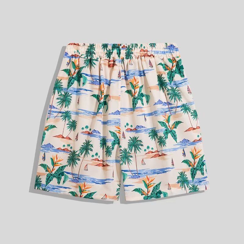 Strand til mænd, strandferie, Hawaii, kortærmet blomsterskjorte, løs og alsidig, afslappet parsæt i to dele_voghion.com