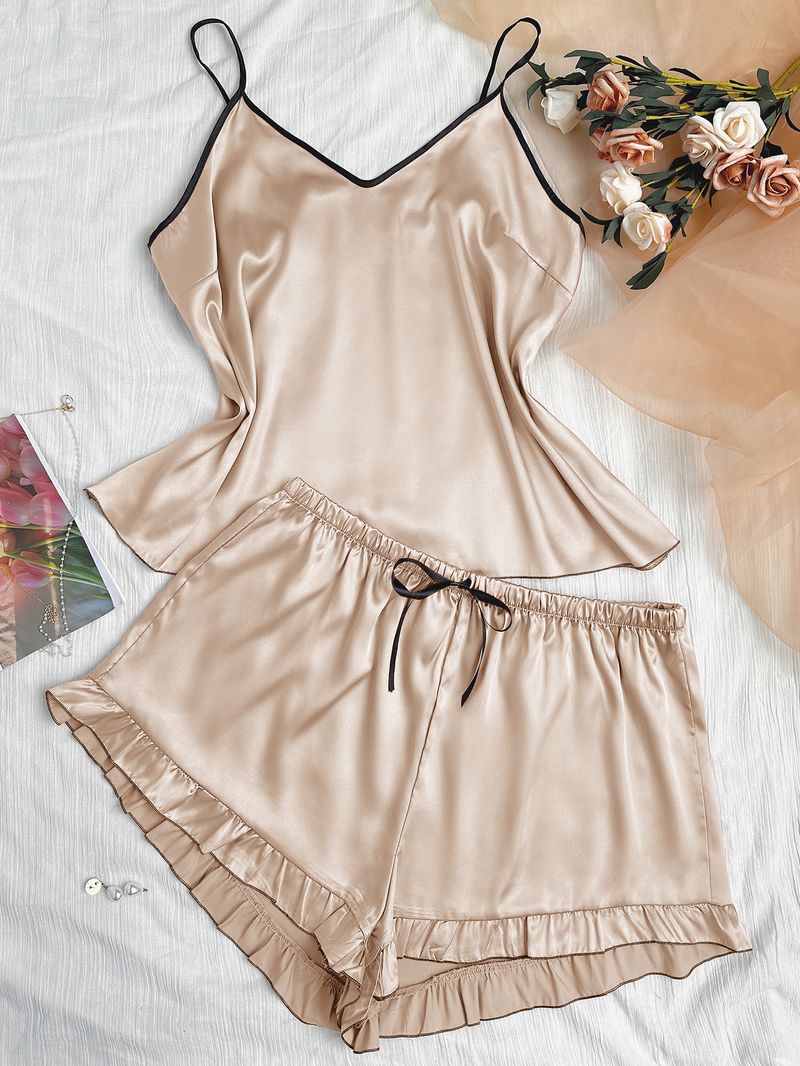 Women's clothing sexy imitation silk women's pajamas plus size suit V-neck camisole sleeveless shorts home wear ice silk_voghion.com