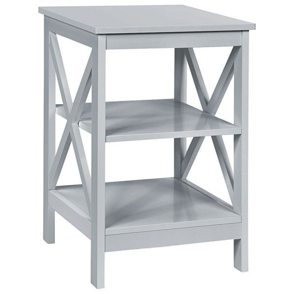 3-Tier Nightstand End Table With X Design Storage_voghion.com