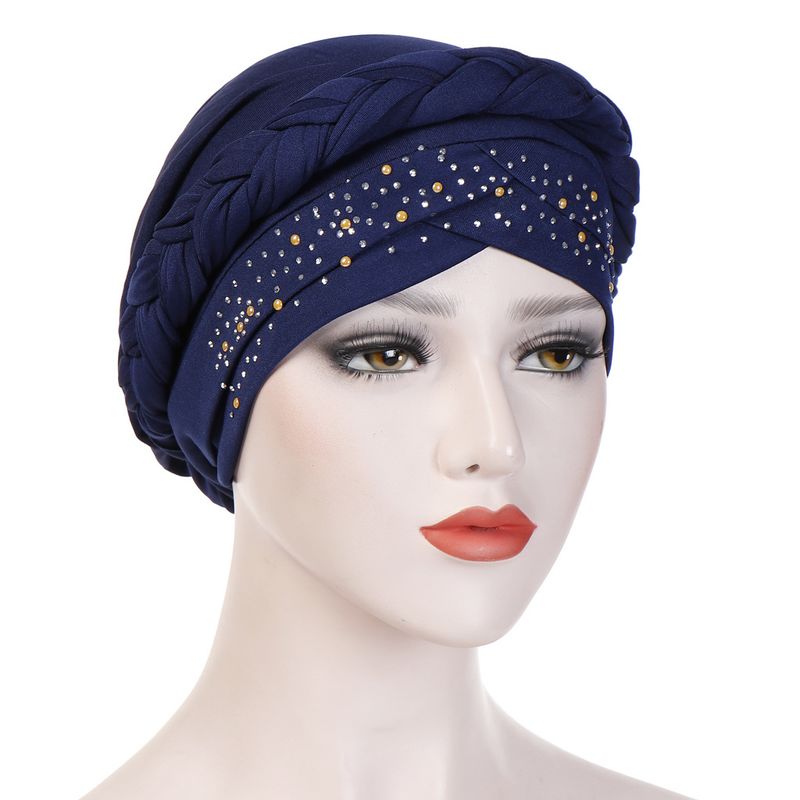 Damenhüte Außenhandel einfarbiger Single-Streifen-Hot-Diamant-Geflecht-Turban-Milchseide-Indianer-Turban-Hut_voghion.com