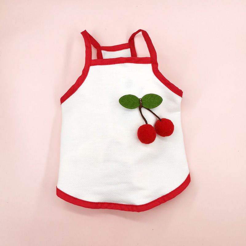 Spring And Summer Cherry Strap Dress Embroidered Dog T-Shirt_voghion.com