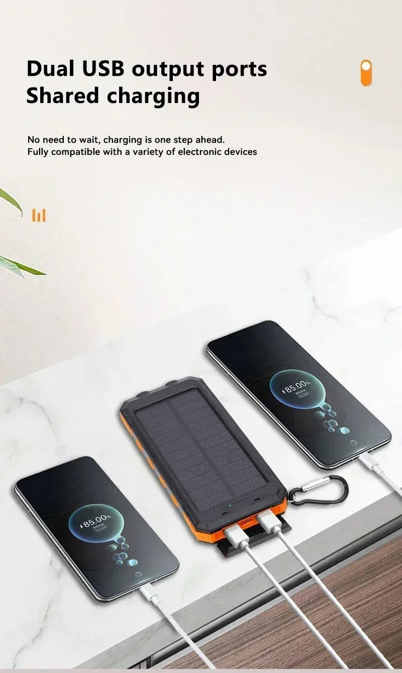 Waterproof Outdoor Camping Solar Power Bank200000 MAh Dual USB Travel Portable Charger Powerbanks For Xiaomi Huawei_voghion.com