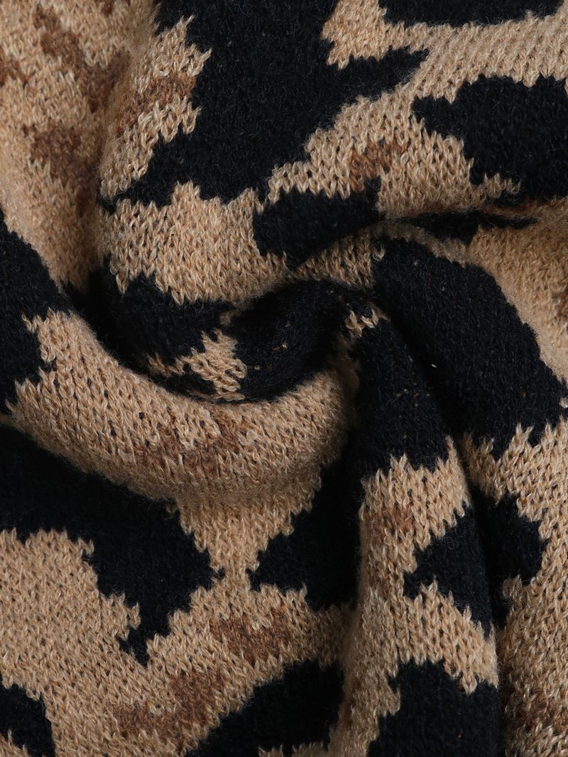 Women's Clothing new leopard print bow tie knitted sweater autumn and winter long sleeved cardigan top_voghion.com