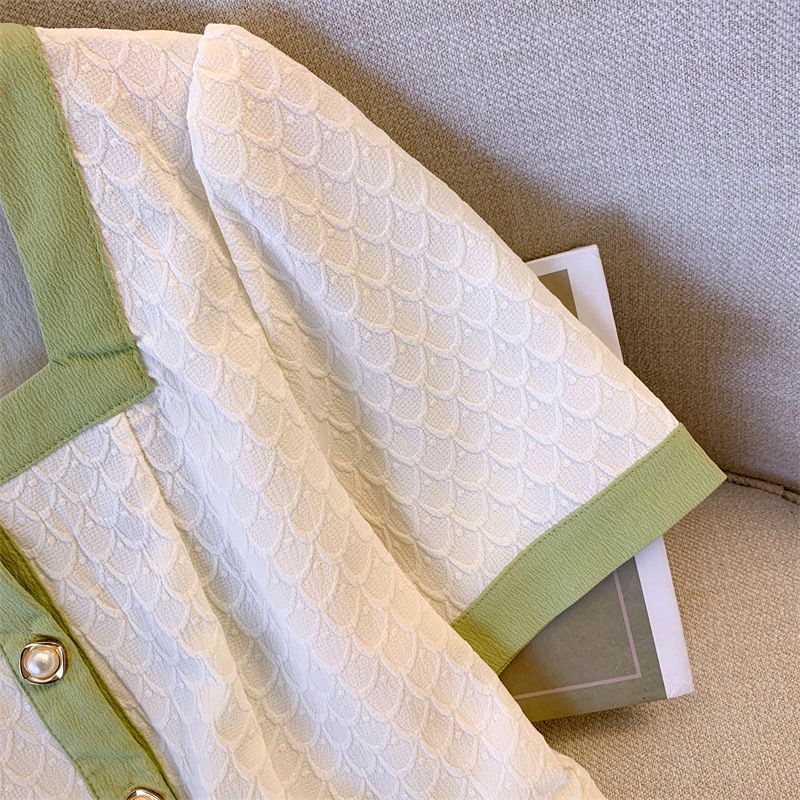 Women's Clothing Large Size Suit For Women In Summer, Two Piece Suit For Fat Girls, Age Reducing Splicing, Button Square Collar Top With High Waist_voghion.com