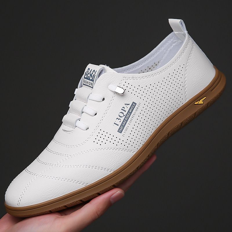 TerraStride 2025 Primavera Nuove Scarpe Casual da Uomo in Pelle con Suola Morbida Mocassini Slip-On Bianchi 1173_voghion.com