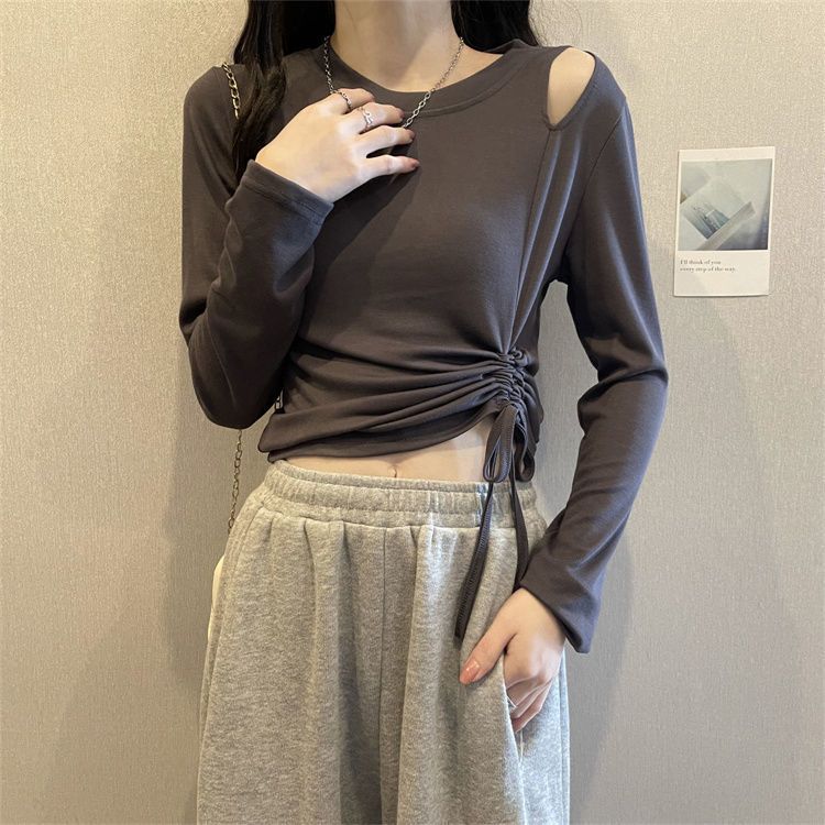 Ragazza 2022 Nuovo Top da donna per l'inizio dell'autunno, corto, slim fit, a maniche lunghe, intimo, design Sense, maglietta con coulisse, maglietta di base_voghion.com