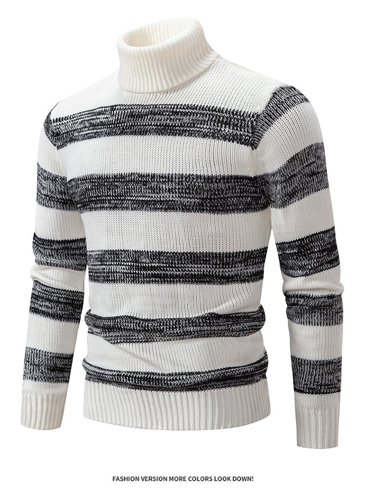 Maglione a collo alto a righe da uomo – Pullover in maglia slim fit con pannelli a contrasto (M-3XL) | Traspirante e alla moda in stile coreano_voghion.com