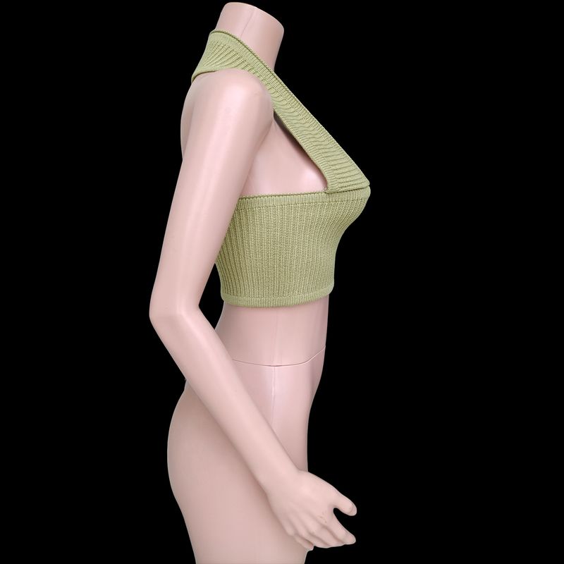 2025 Îmbrăcăminte europeană și pentru femei, sexy, cu halter de vacanță, iepure, fleece tricotat, pulover, fără bretele, vestă, maiou_voghion.com