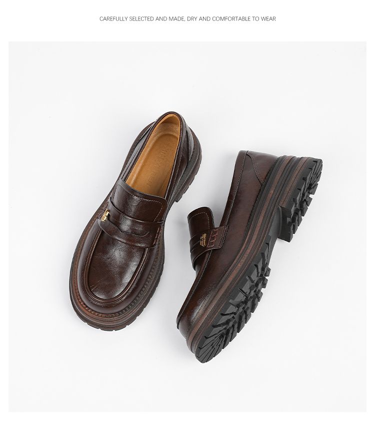 Women's Thick-Soled Loafers Spring 2025 New Genuine Soft Bottom Chunky Heel Lazy Slip-on Single-Layer British Style_voghion.com