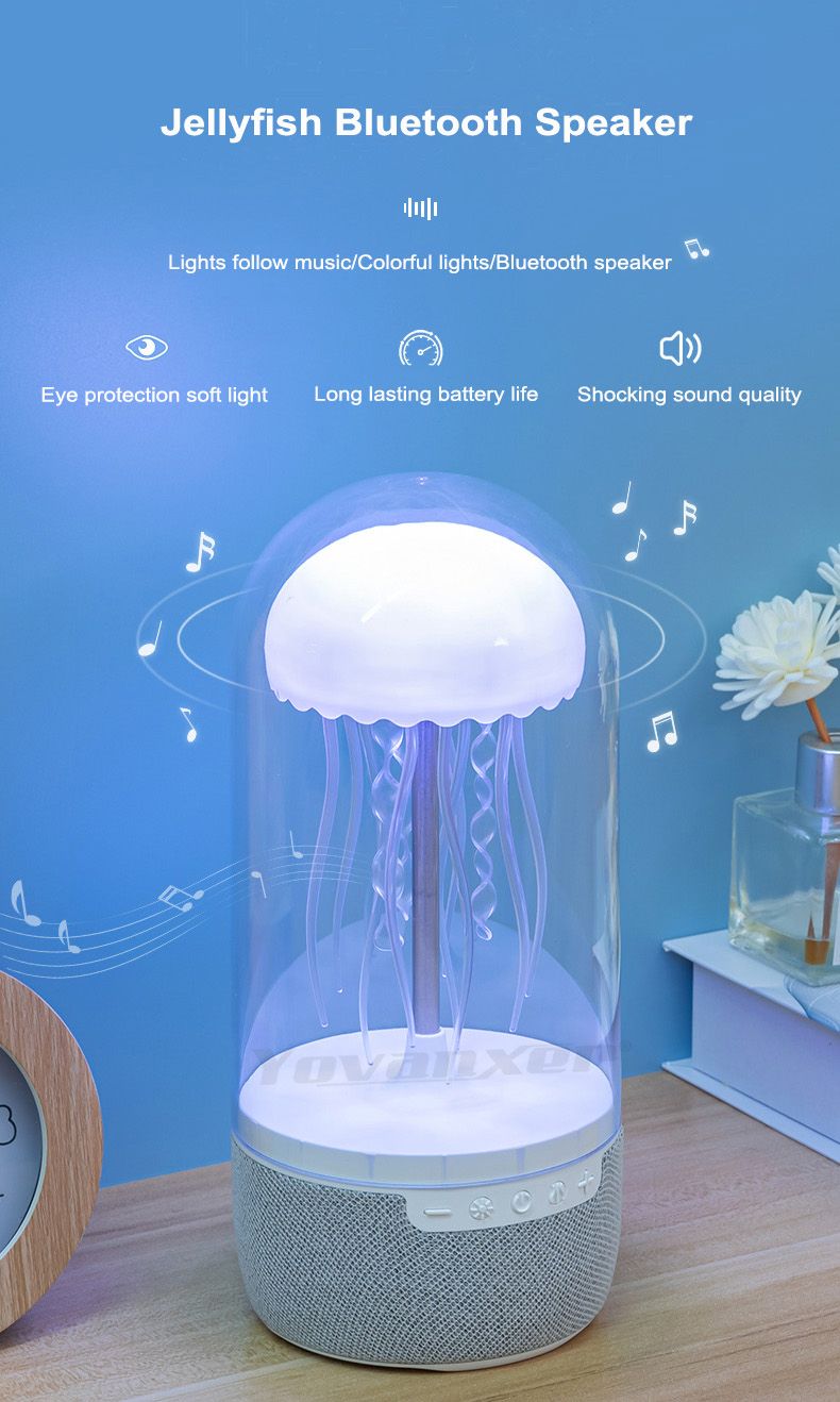 K19 Creative Portable Colorful Jellyfish Lamp Bluetooth Speaker HiFi Stereo 3D Surround Subwoofer Home Theater Sound_voghion.com