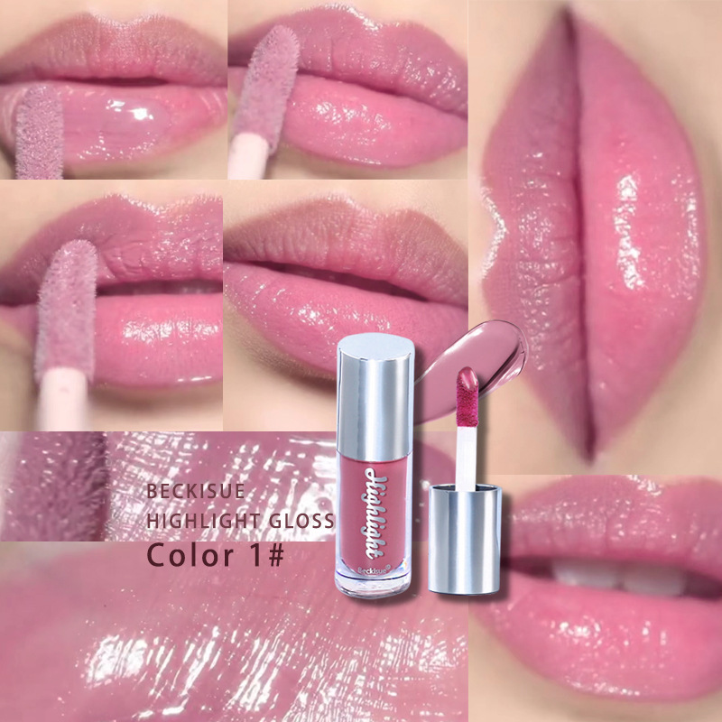 Nude-Creme-Textur, satte Farbe, Highlight-Spiegel, Highlight-Lipglasur, Lipgloss mit Wasserlicht._voghion.com