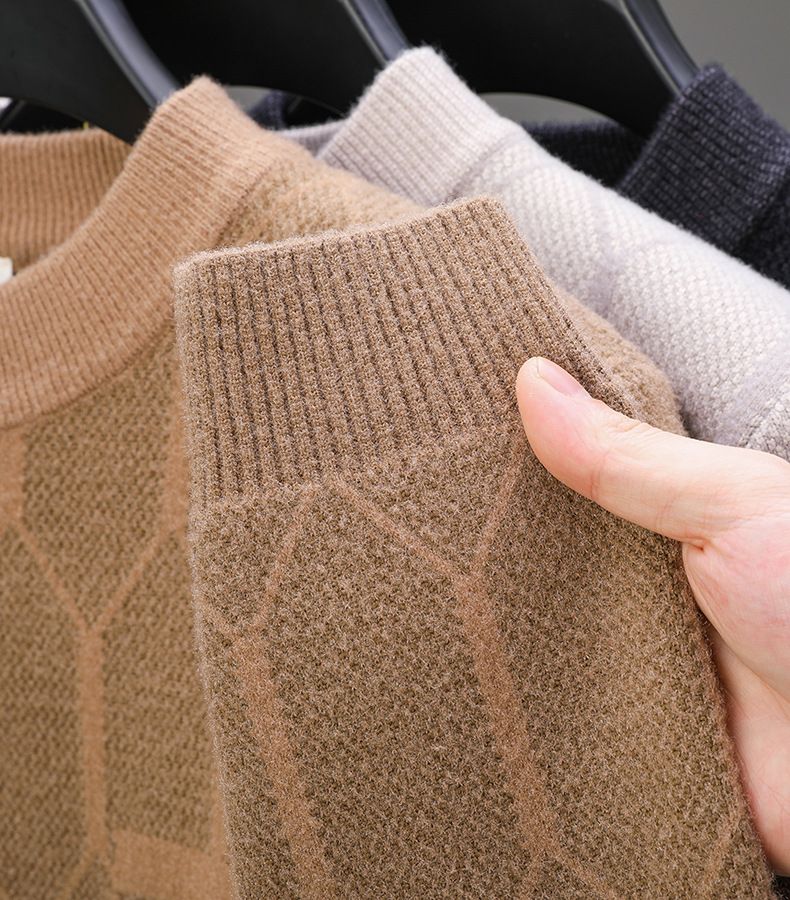 Pull épais à col roulé pour homme – Couche de base thermique en tricot extensible, coupe ajustée, pour l'hiver (beige, camel, noir)_voghion.com