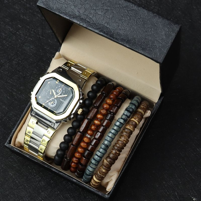 OMYA Men's Waterproof Bracelet Watch Set 3ATM Stainless Steel Rectangular Dial Quartz Gift Box_voghion.com